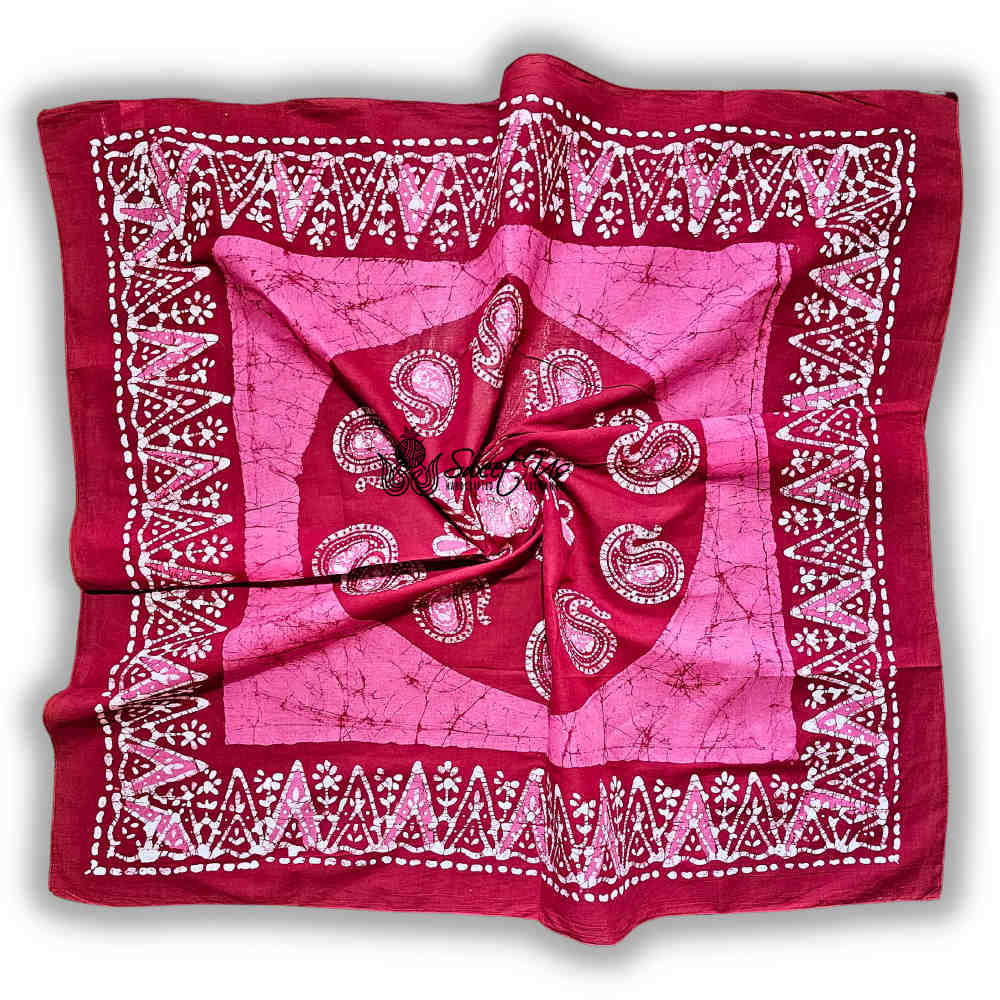 Paisley Oasis Cotton Batik Print Summer Floral Scarf for Women, Romantic Crush