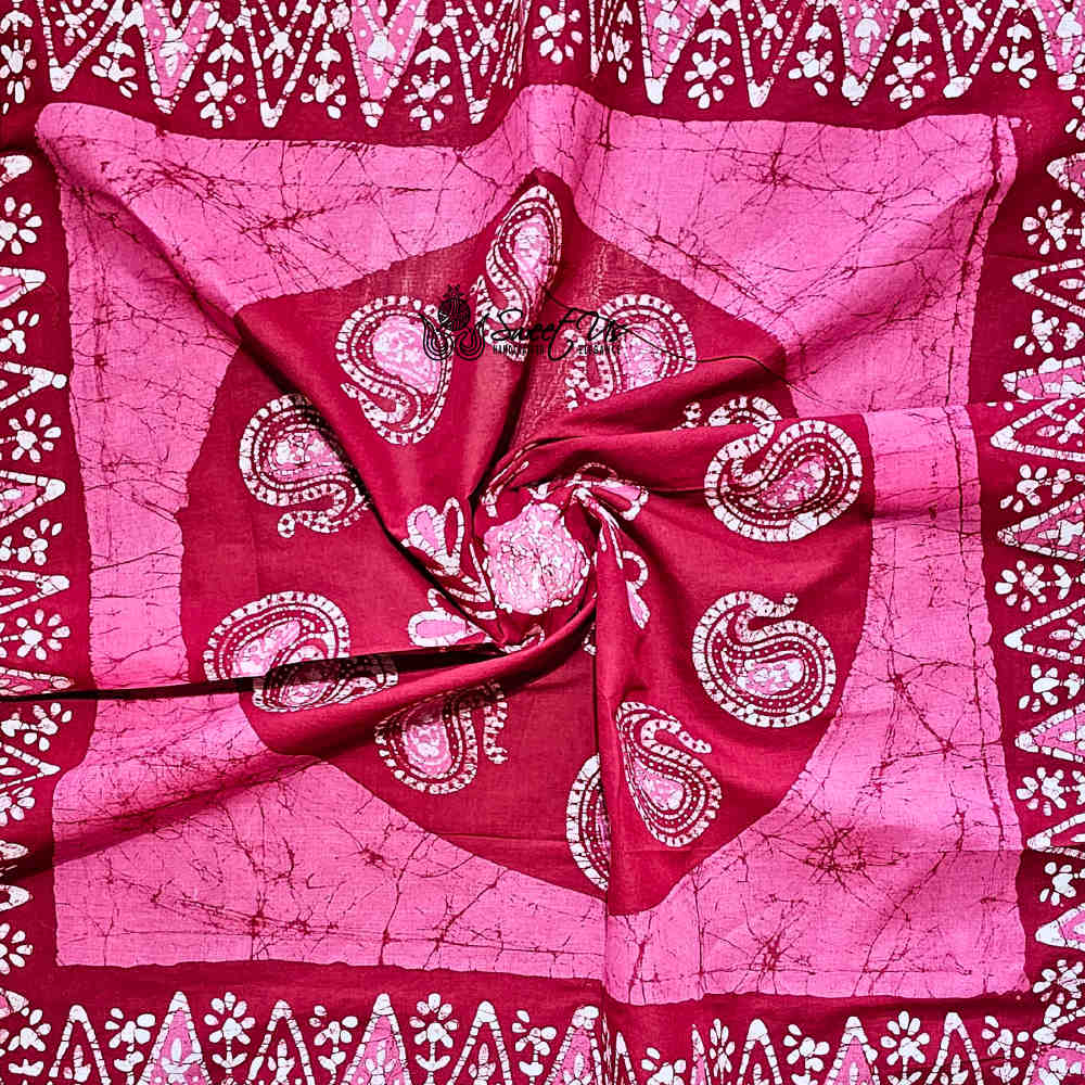 Paisley Oasis Cotton Batik Print Summer Floral Scarf for Women, Romantic Crush