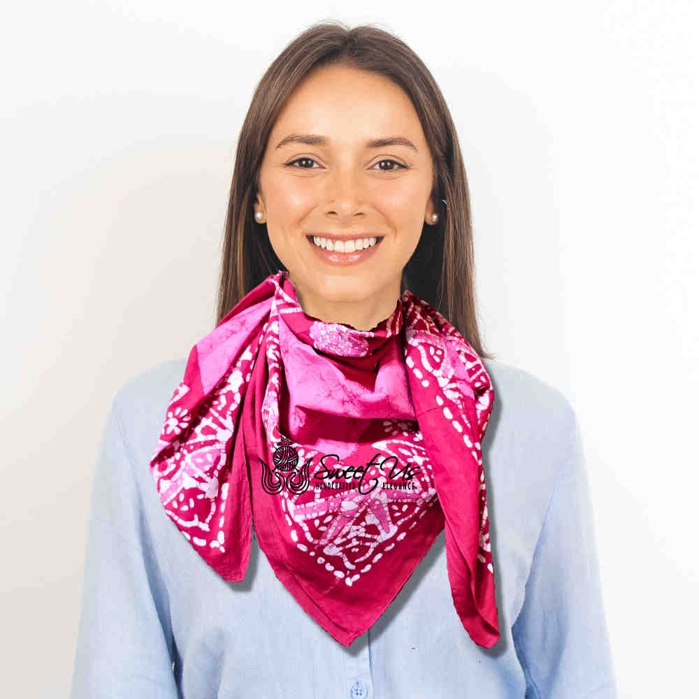 Paisley Oasis Cotton Batik Print Summer Floral Scarf for Women, Romantic Crush