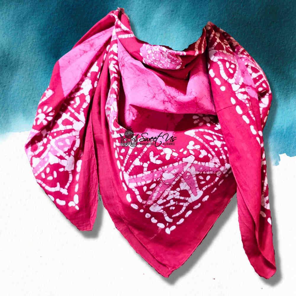 Paisley Oasis Cotton Batik Print Summer Floral Scarf for Women, Romantic Crush