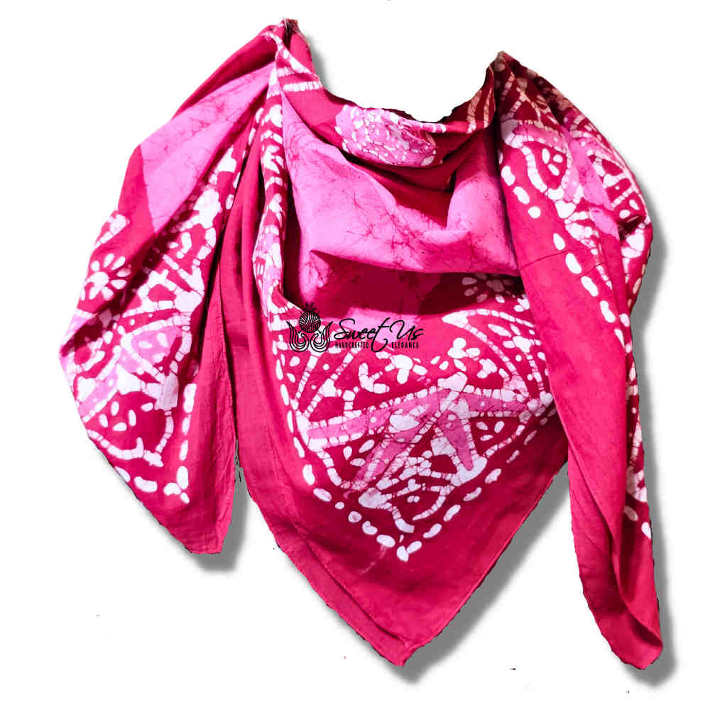 Paisley Oasis Cotton Batik Print Summer Floral Scarf for Women, Romantic Crush