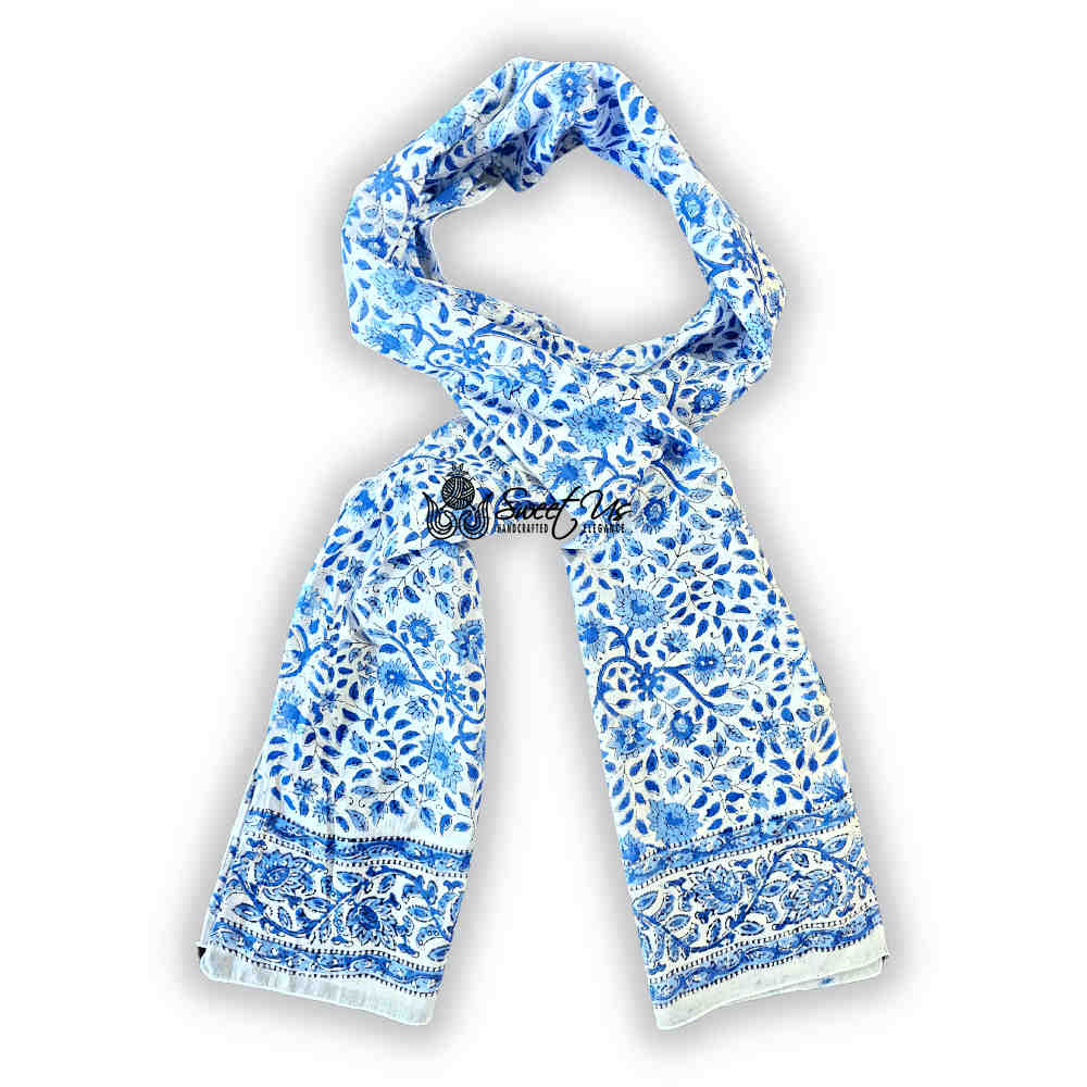 Vervaine Lightweight Floral Cotton Long Scarf — Blueveil