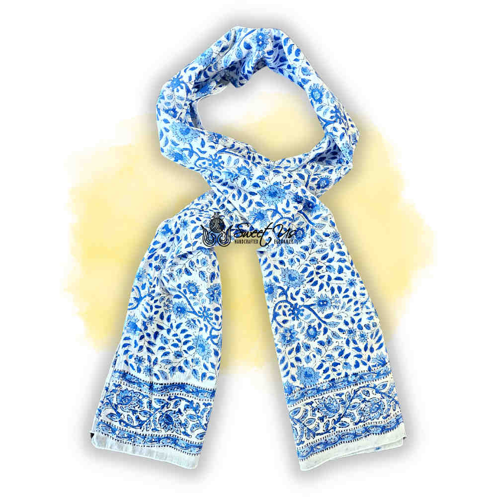 Vervaine Lightweight Floral Cotton Long Scarf — Blueveil