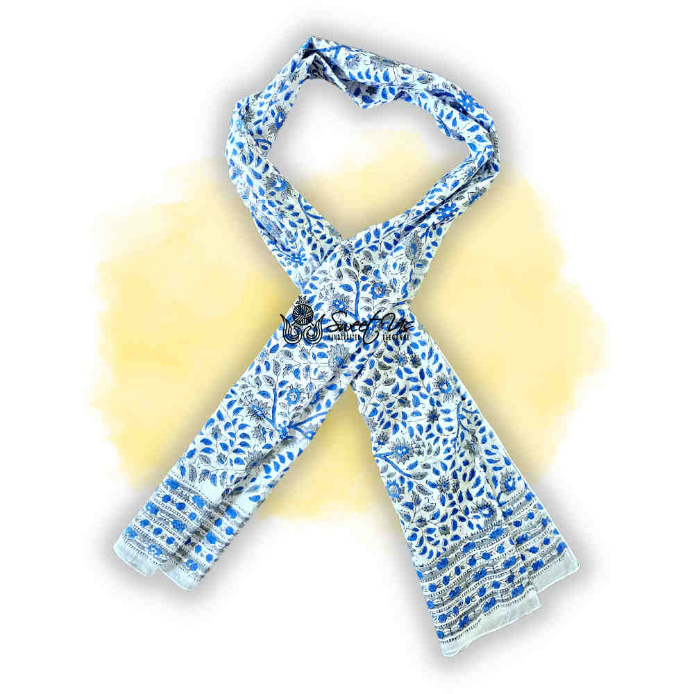 Ripple Lightweight Floral Cotton Long Scarf — Duskfall