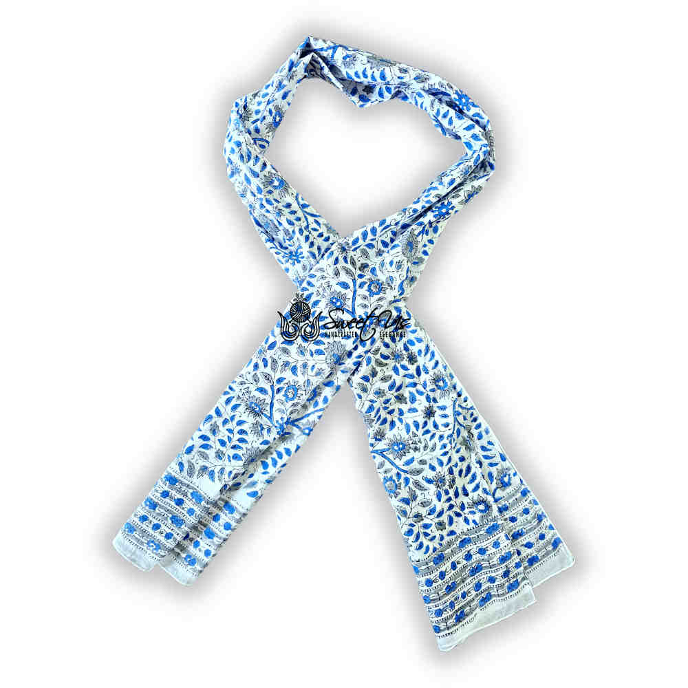 Ripple Lightweight Floral Cotton Long Scarf — Duskfall