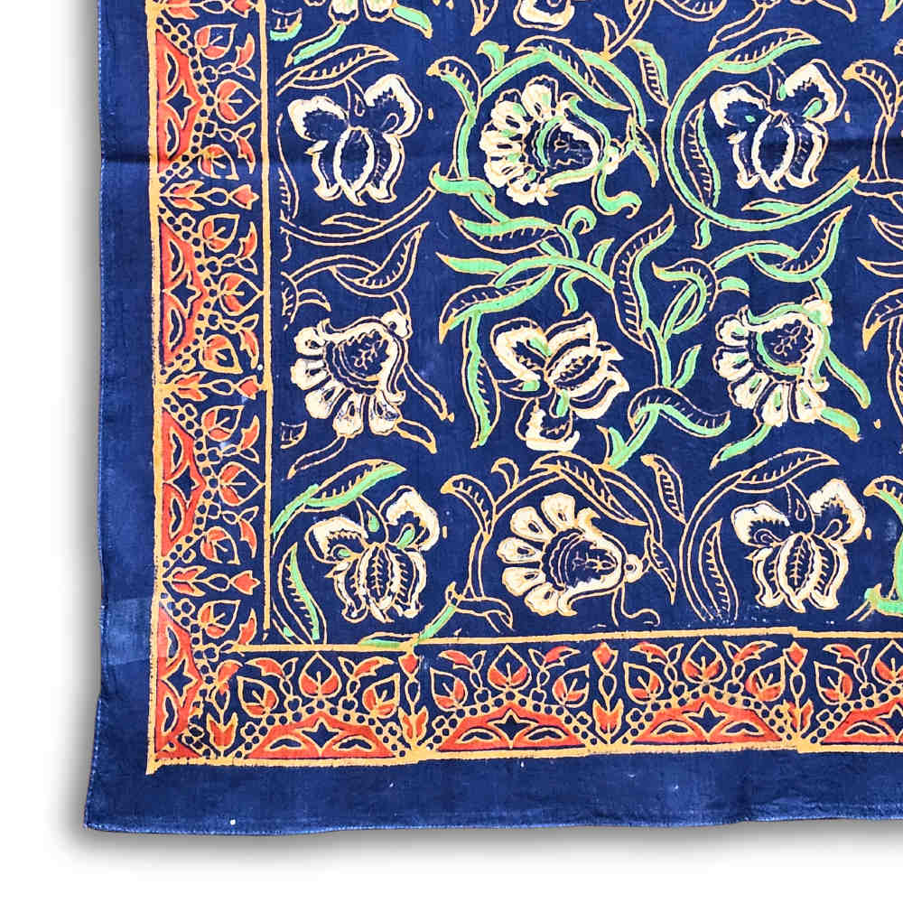 Riviera Petals Cotton Block Print Summer Floral Scarf for Women, Azure Odyssey