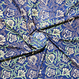 Riviera Petals Cotton Block Print Summer Floral Scarf for Women, Azure Odyssey