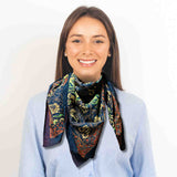 Riviera Petals Cotton Block Print Summer Floral Scarf for Women, Azure Odyssey