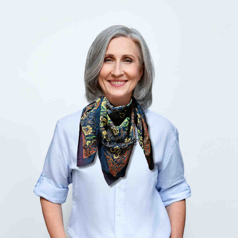 Riviera Petals Cotton Block Print Summer Floral Scarf for Women, Azure Odyssey