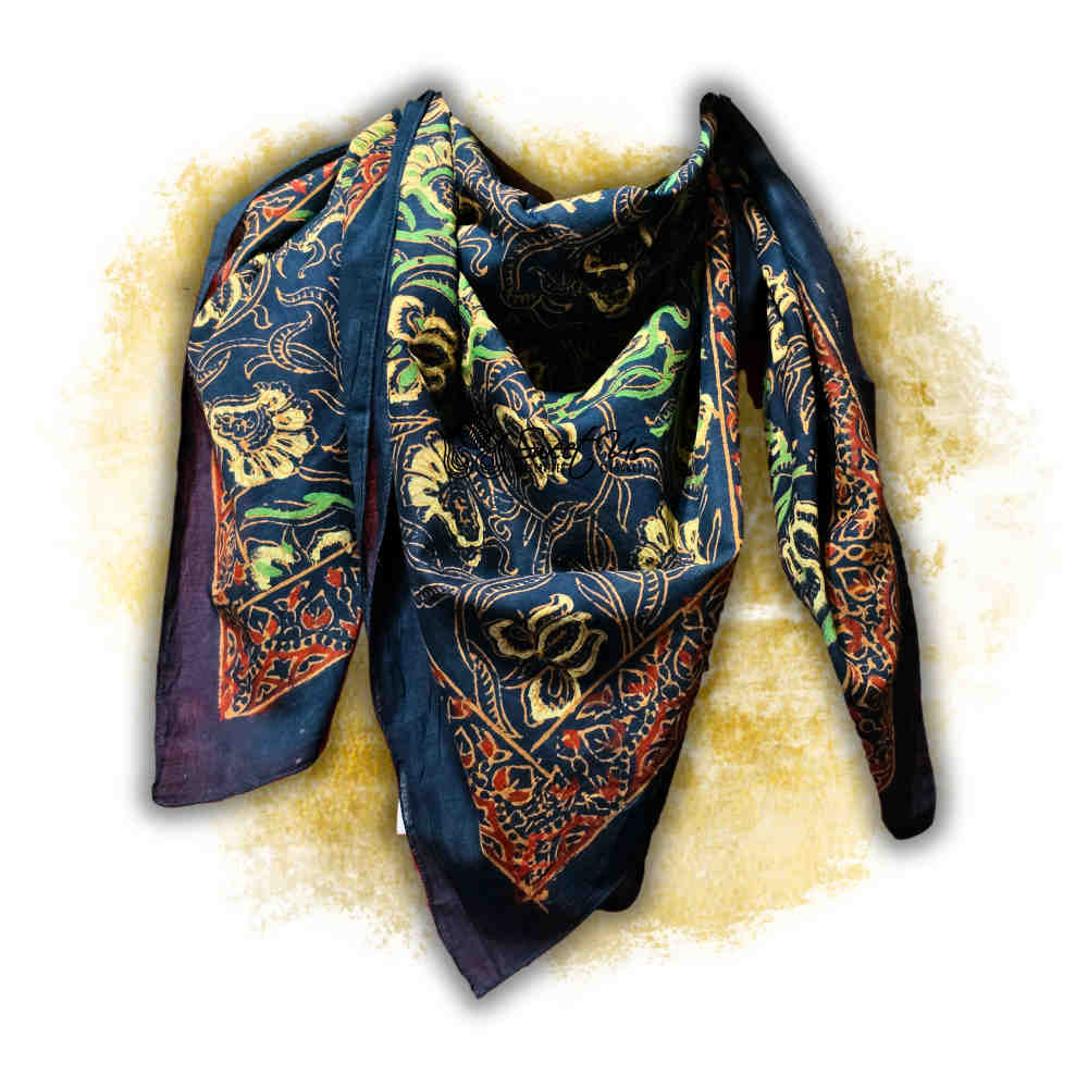 Riviera Petals Cotton Block Print Summer Floral Scarf for Women, Azure Odyssey