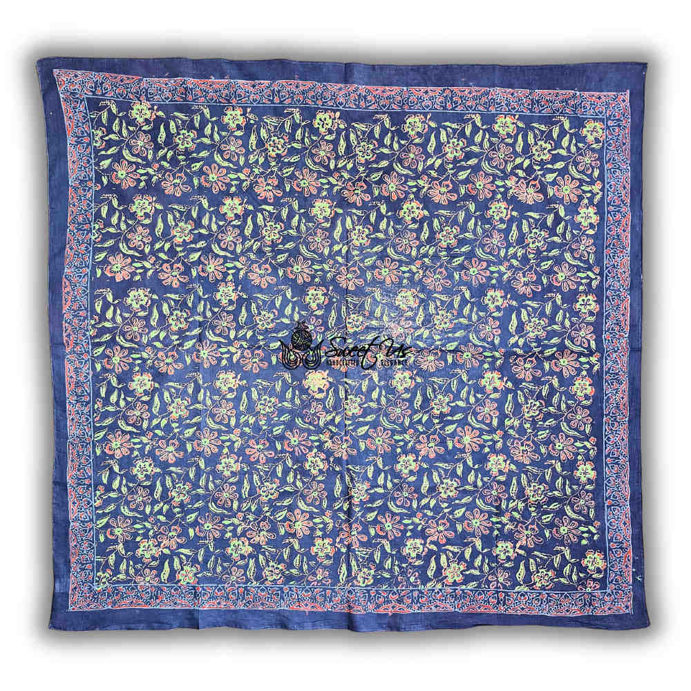 Riviera Petals Cotton Block Print Summer Floral Scarf for Women, Ultramarine