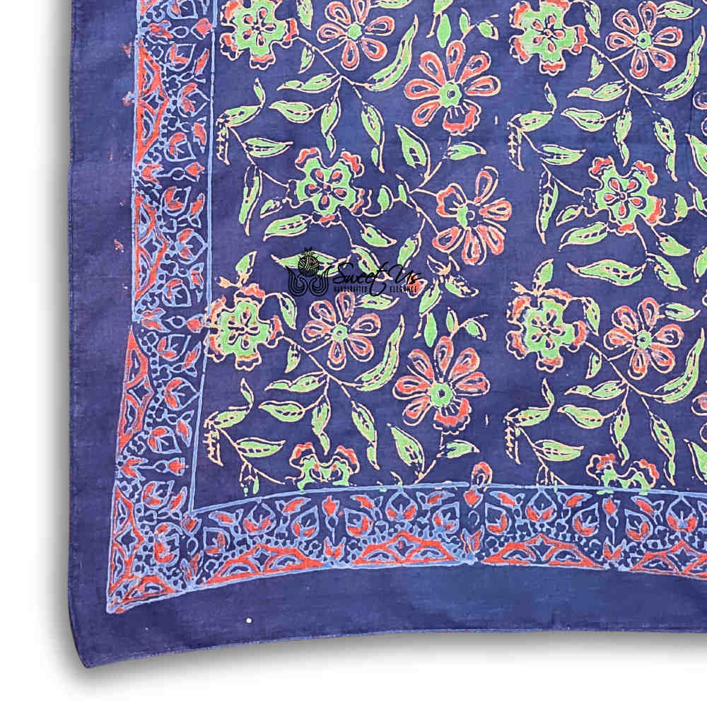 Riviera Petals Cotton Block Print Summer Floral Scarf for Women, Ultramarine