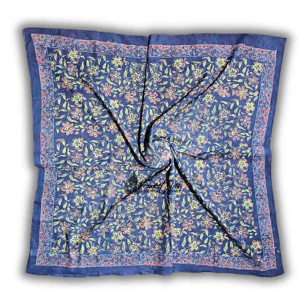 Riviera Petals Cotton Block Print Summer Floral Scarf for Women, Ultramarine