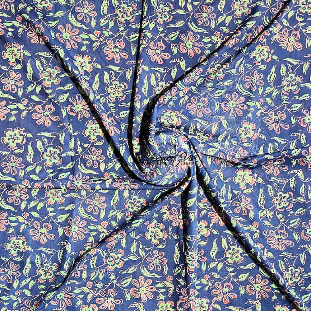 Riviera Petals Cotton Block Print Summer Floral Scarf for Women, Ultramarine