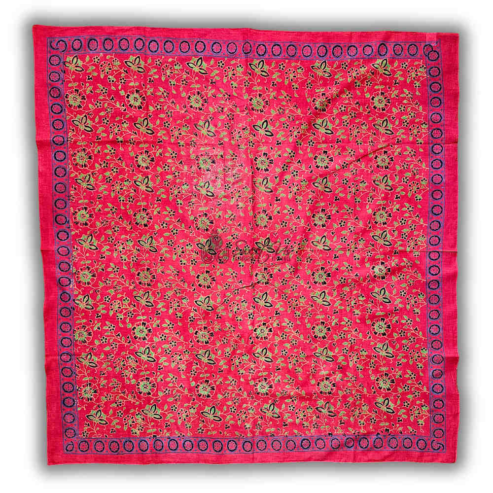 Riviera Petals Cotton Block Print Summer Floral Scarf for Women, Elysian Rouge