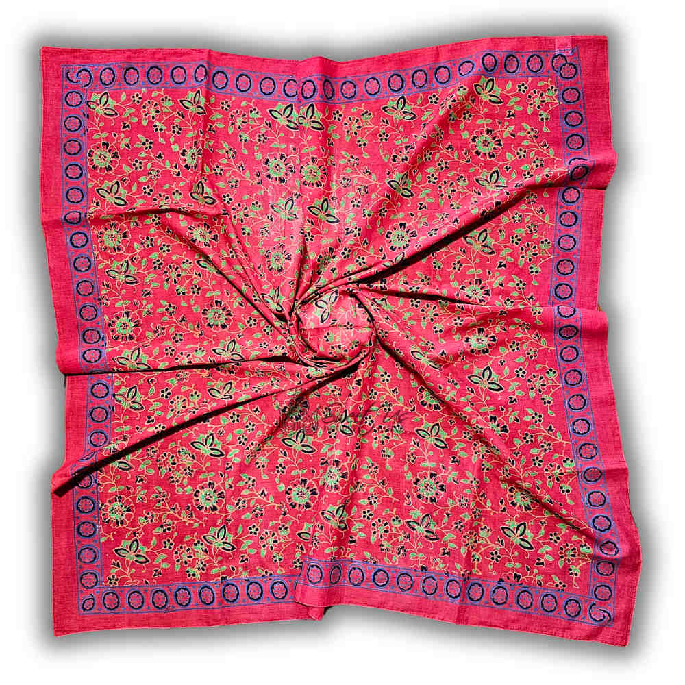 Riviera Petals Cotton Block Print Summer Floral Scarf for Women, Elysian Rouge