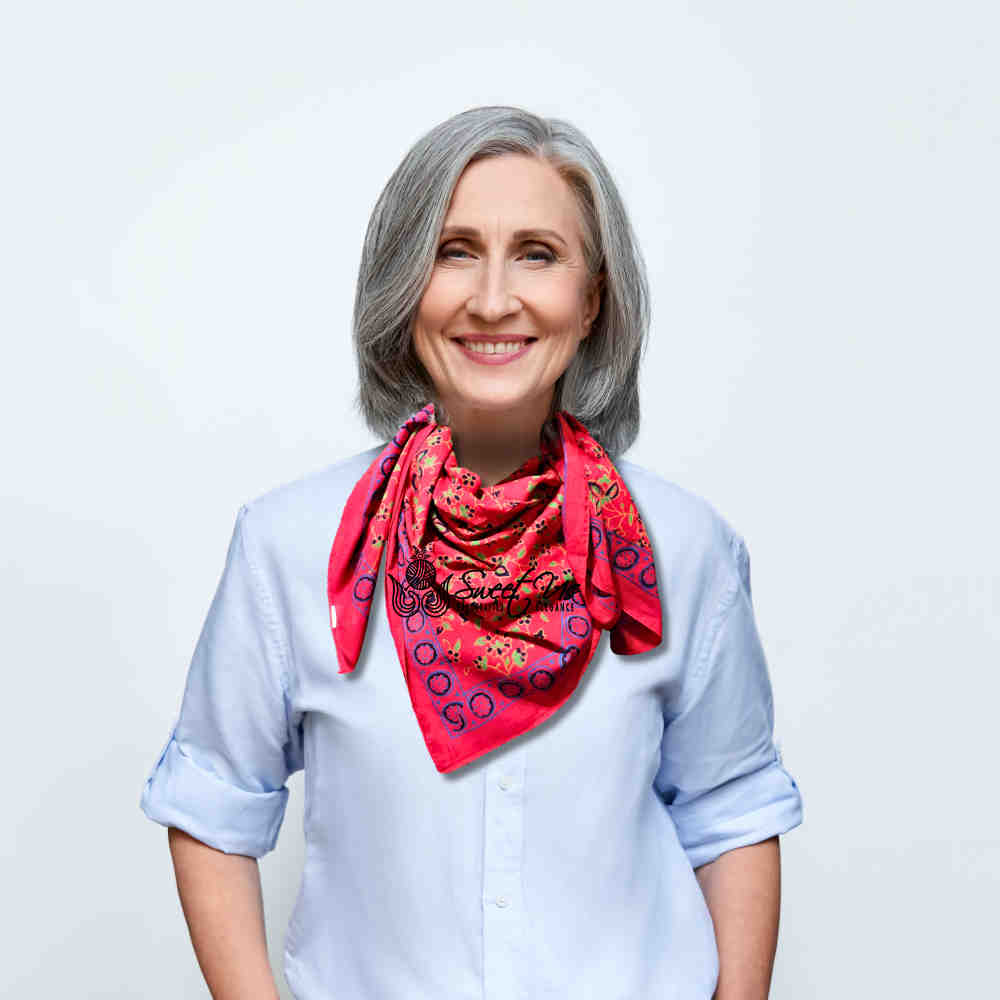 Riviera Petals Cotton Block Print Summer Floral Scarf for Women, Elysian Rouge