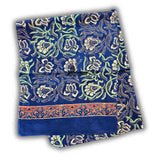 Riviera Petals Cotton Block Print Long Floral Scarf for Women, Azure Odyssey