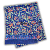 Riviera Petals Cotton Block Print Long Floral Scarf for Women, Ultramarine