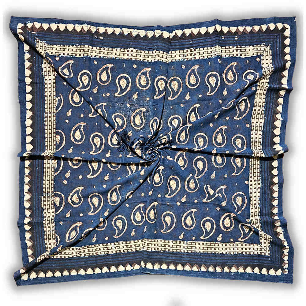 Paisley Splendor Cotton Floral Scarf for Women, Midnight Blue