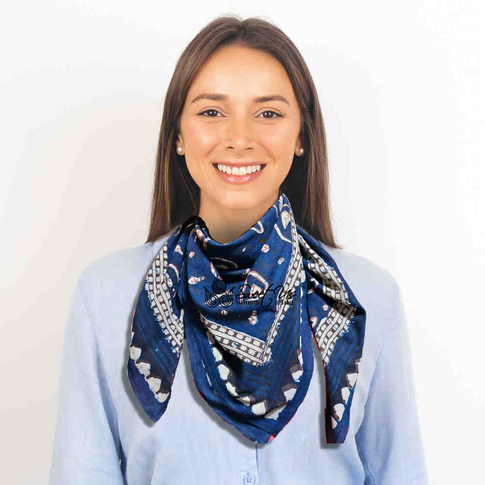 Paisley Splendor Cotton Floral Scarf for Women, Midnight Blue