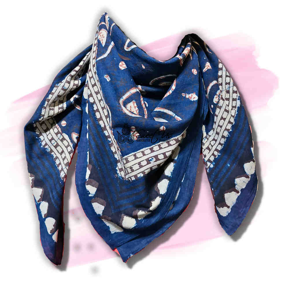 Paisley Splendor Cotton Floral Scarf for Women, Midnight Blue