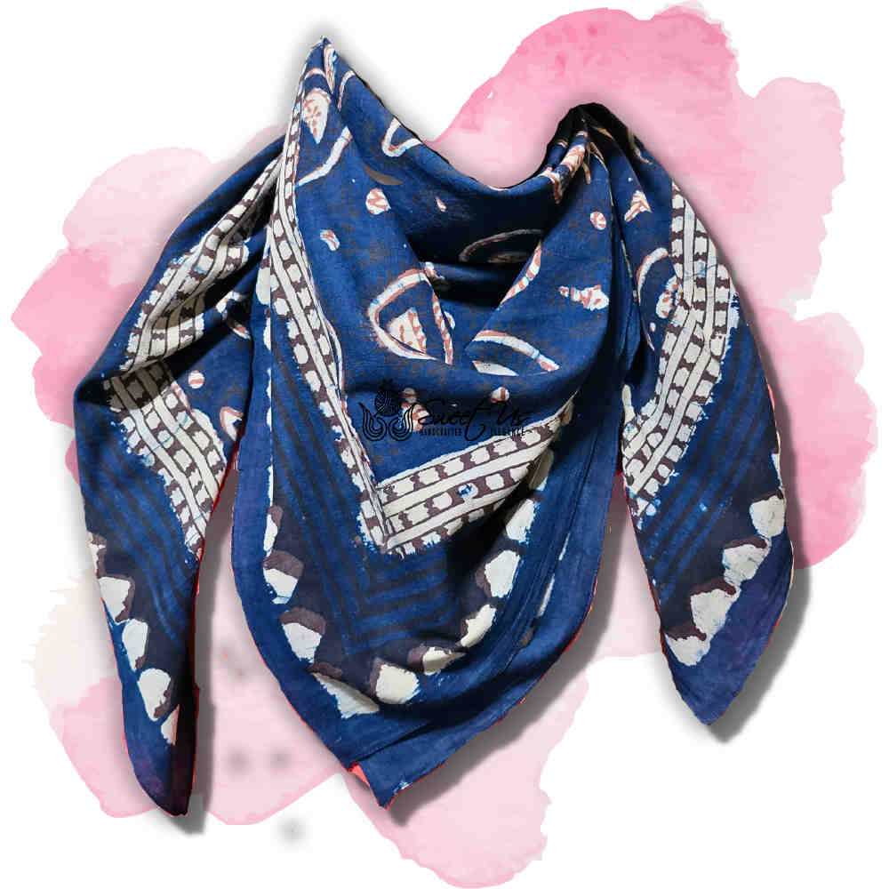 Paisley Splendor Cotton Floral Scarf for Women, Midnight Blue