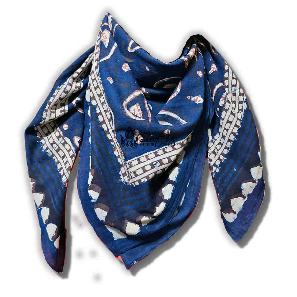 Paisley Splendor Cotton Floral Scarf for Women, Midnight Blue