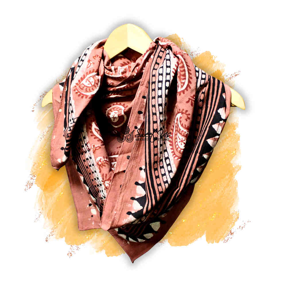 Paisley Splendor Cotton Floral Scarf for Women, Rustic Rouge