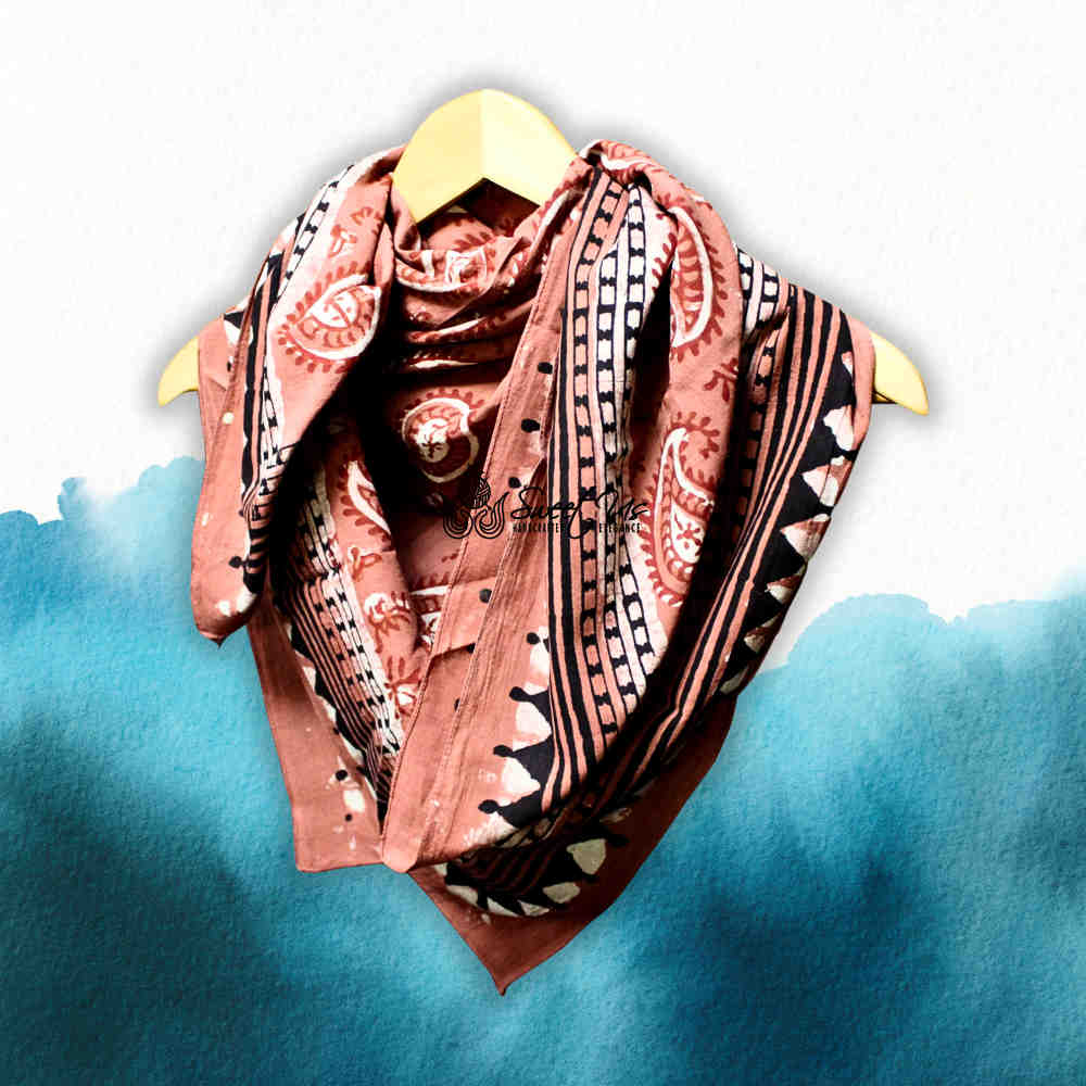 Paisley Splendor Cotton Floral Scarf for Women, Rustic Rouge