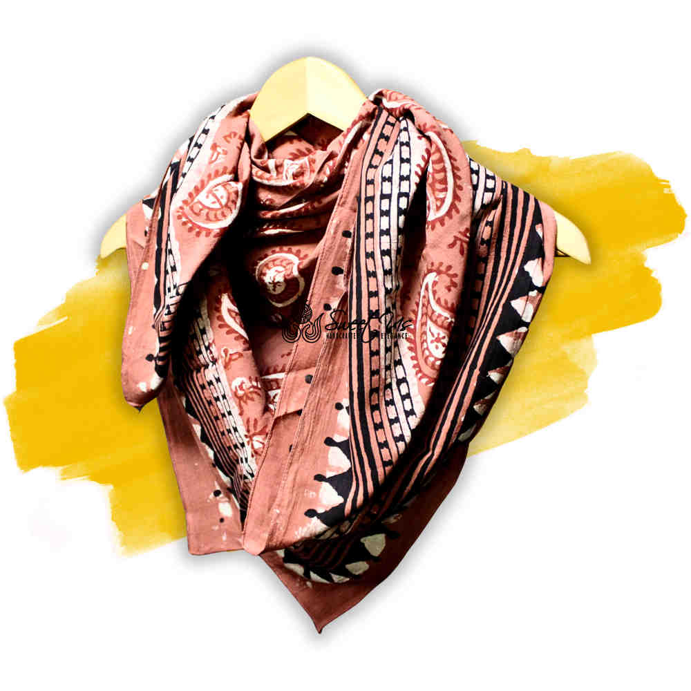 Paisley Splendor Cotton Floral Scarf for Women, Rustic Rouge