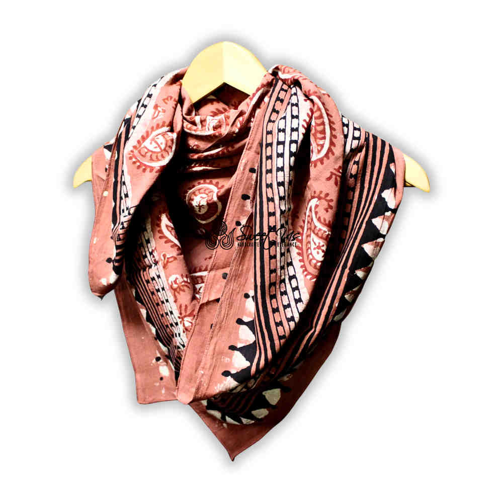 Paisley Splendor Cotton Floral Scarf for Women, Rustic Rouge