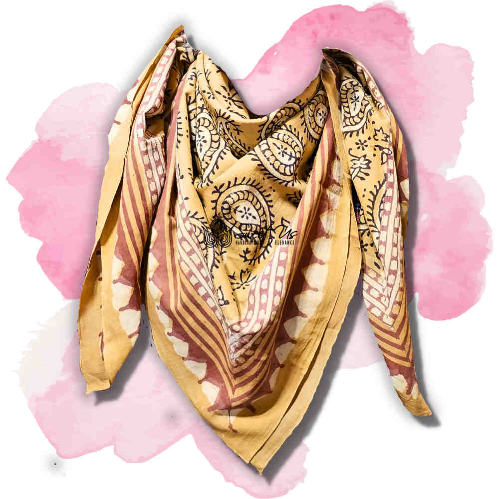 Paisley Splendor Cotton Floral Scarf for Women, Golden Glow