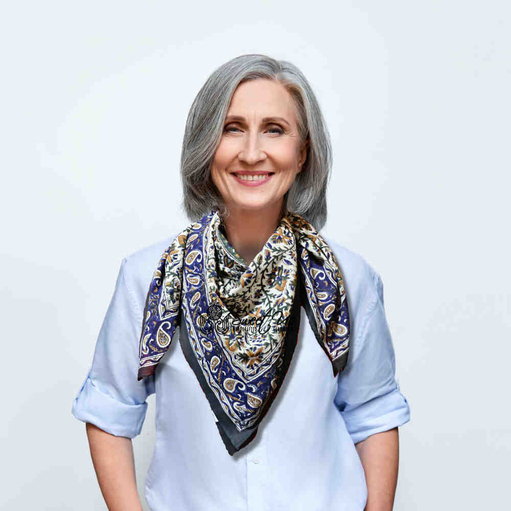 Vintage Paisley Cotton Block Print Summer Floral Scarf for Women, Aqua Dusk