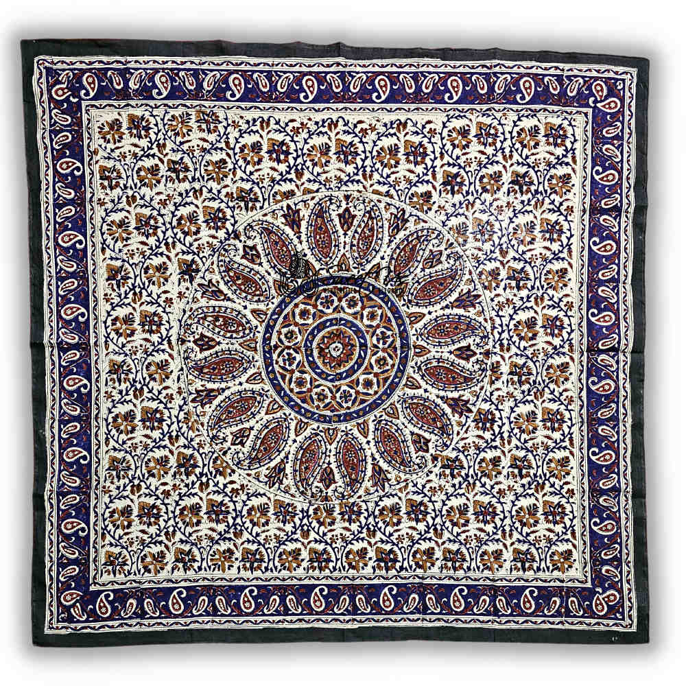 Vintage Paisley Cotton Block Print Summer Floral Scarf for Women, Cobalt Haven