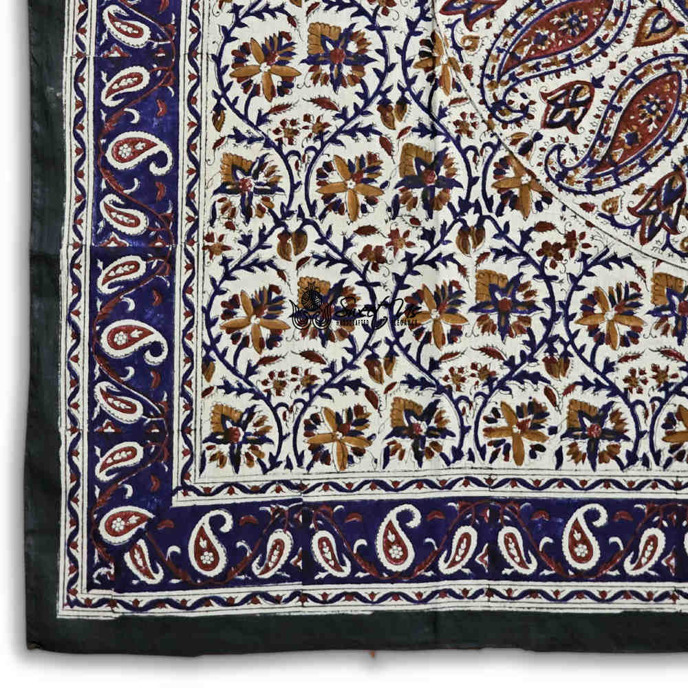 Vintage Paisley Cotton Block Print Summer Floral Scarf for Women, Cobalt Haven