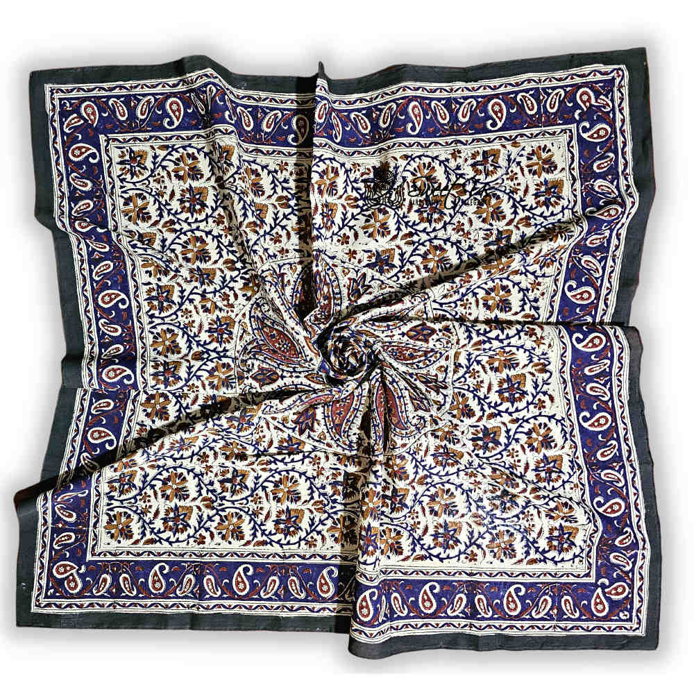 Vintage Paisley Cotton Block Print Summer Floral Scarf for Women, Cobalt Haven
