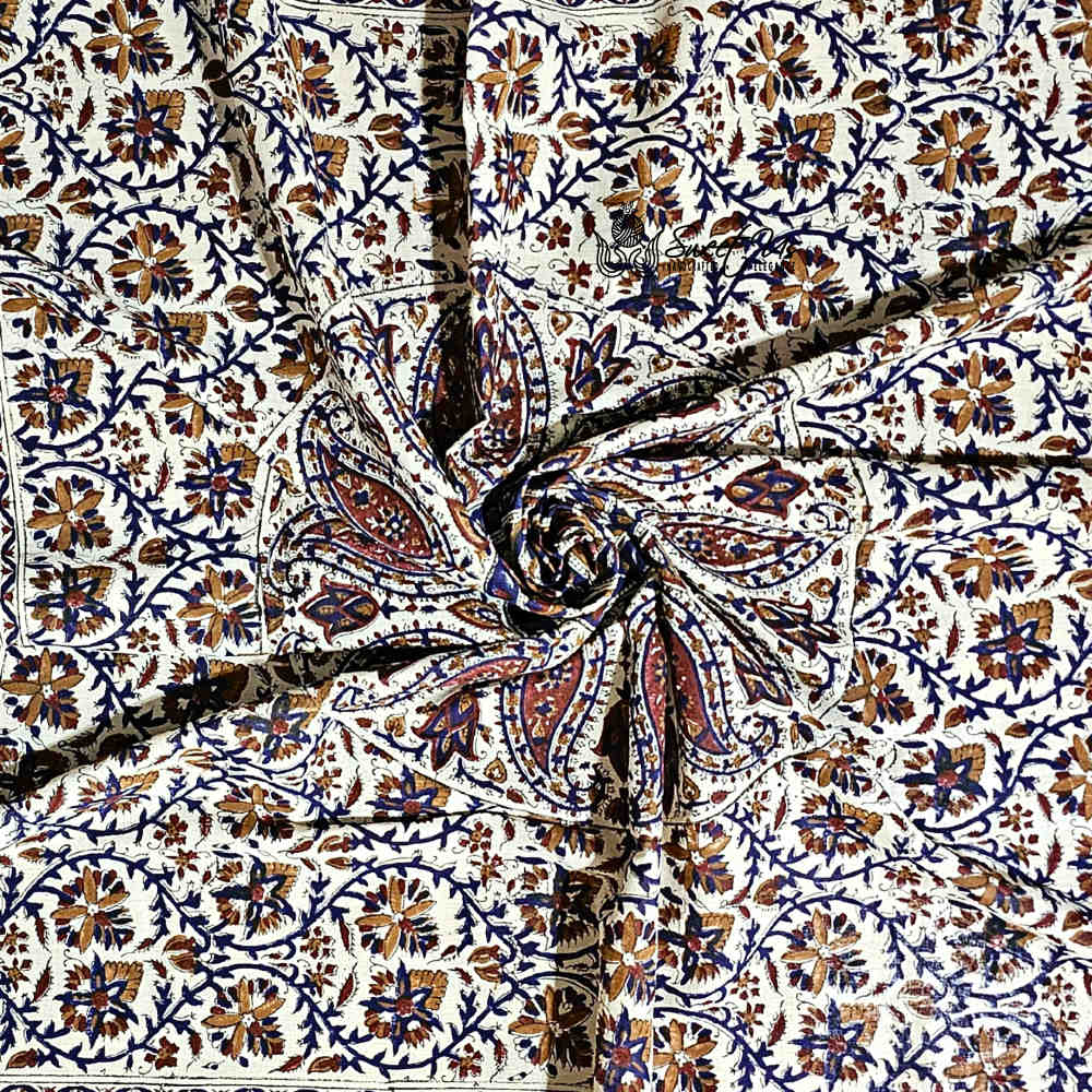 Vintage Paisley Cotton Block Print Summer Floral Scarf for Women, Cobalt Haven