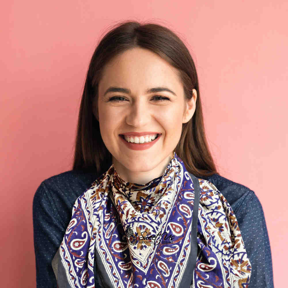 Vintage Paisley Cotton Block Print Summer Floral Scarf for Women, Cobalt Haven