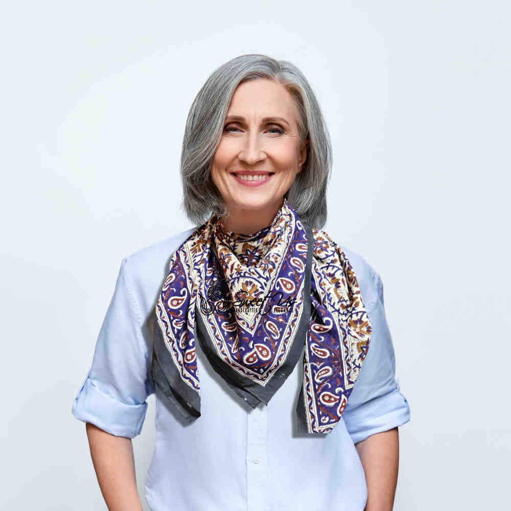 Vintage Paisley Cotton Block Print Summer Floral Scarf for Women, Cobalt Haven