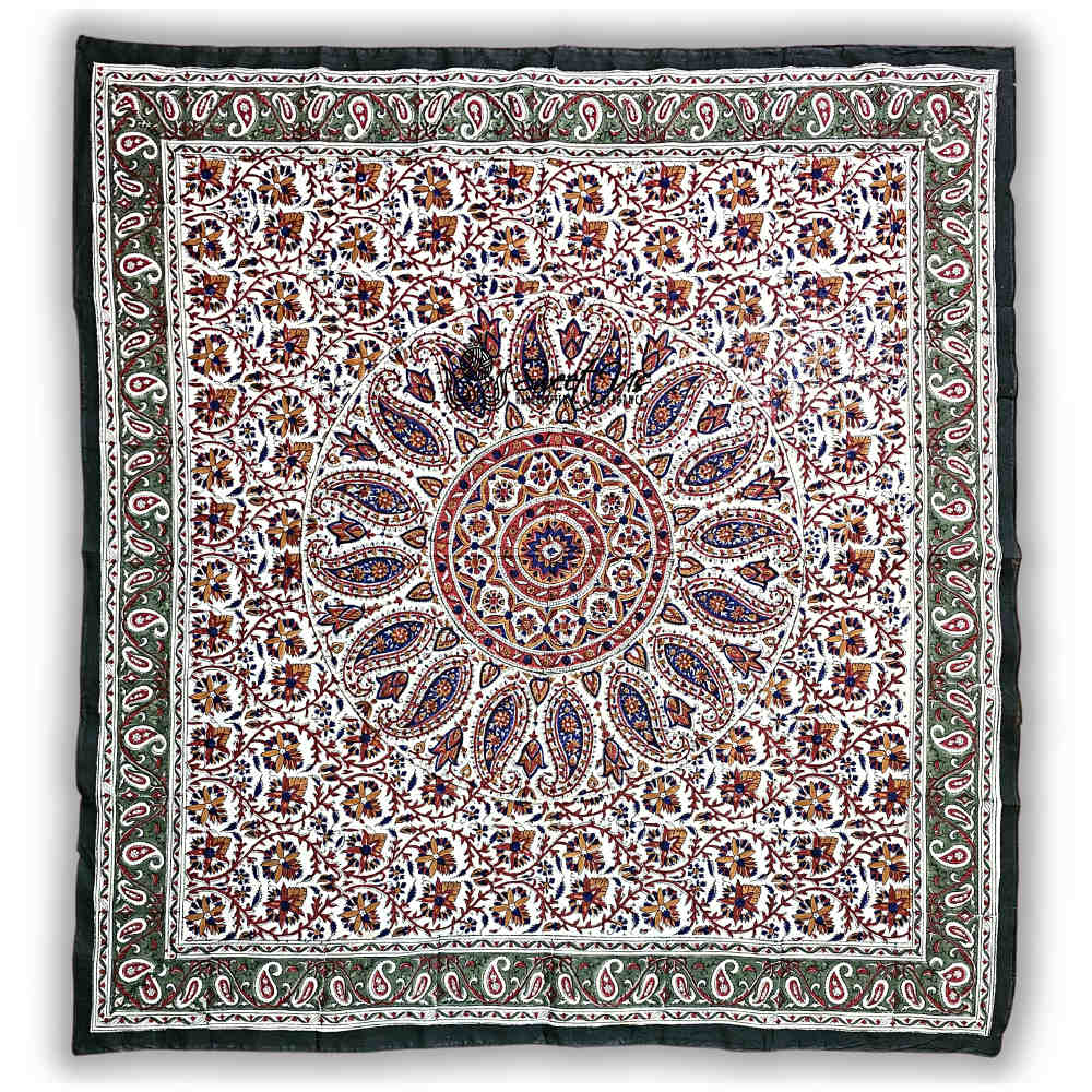 Vintage Paisley Cotton Block Print Summer Floral Scarf for Women, Jade Oasis