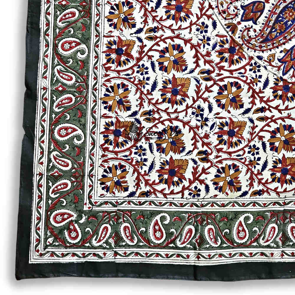 Vintage Paisley Cotton Block Print Summer Floral Scarf for Women, Jade Oasis