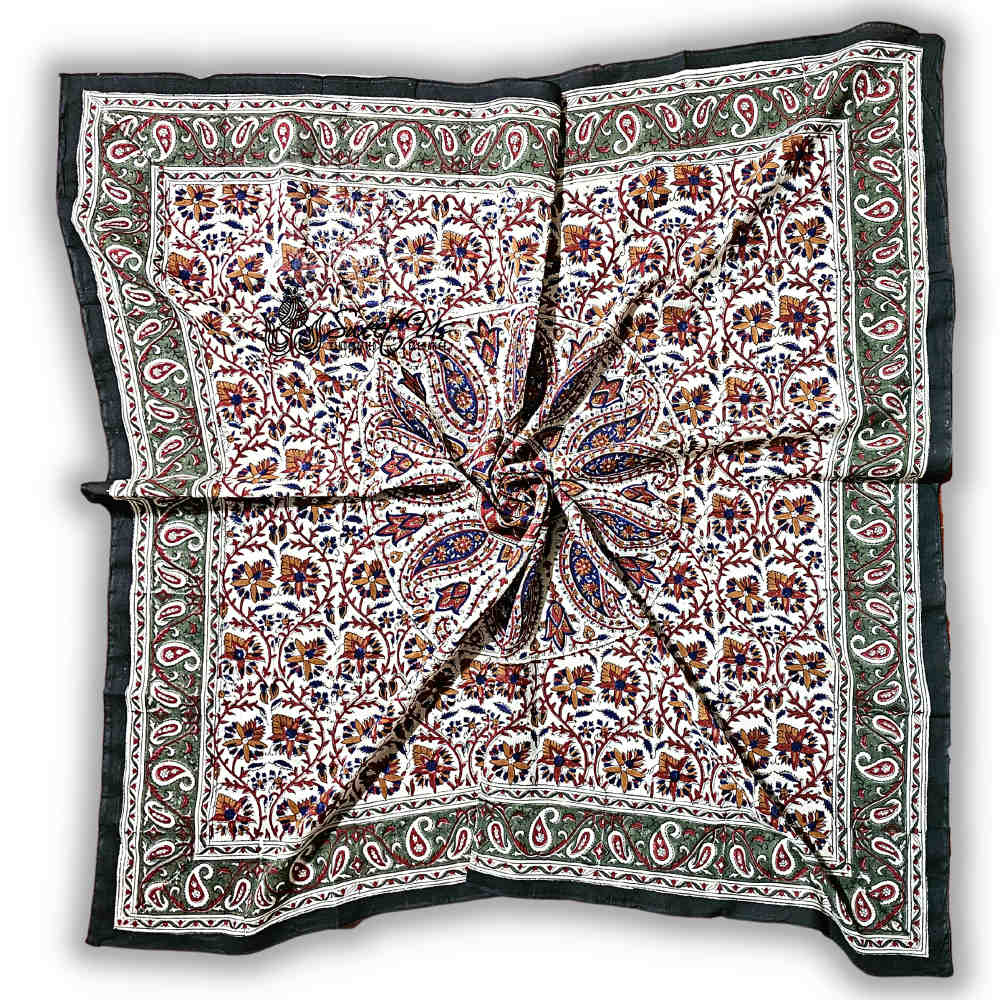 Vintage Paisley Cotton Block Print Summer Floral Scarf for Women, Jade Oasis