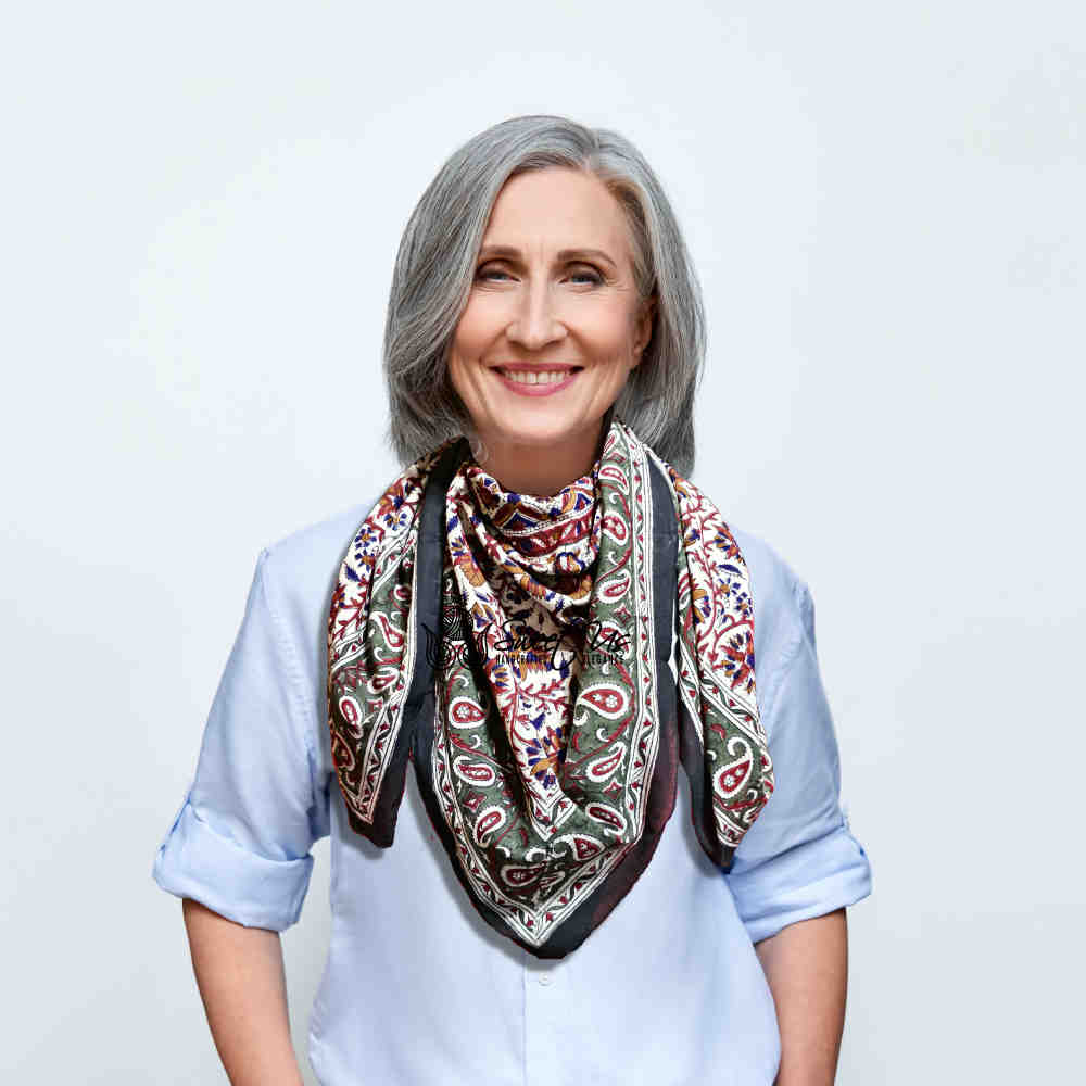 Vintage Paisley Cotton Block Print Summer Floral Scarf for Women, Jade Oasis