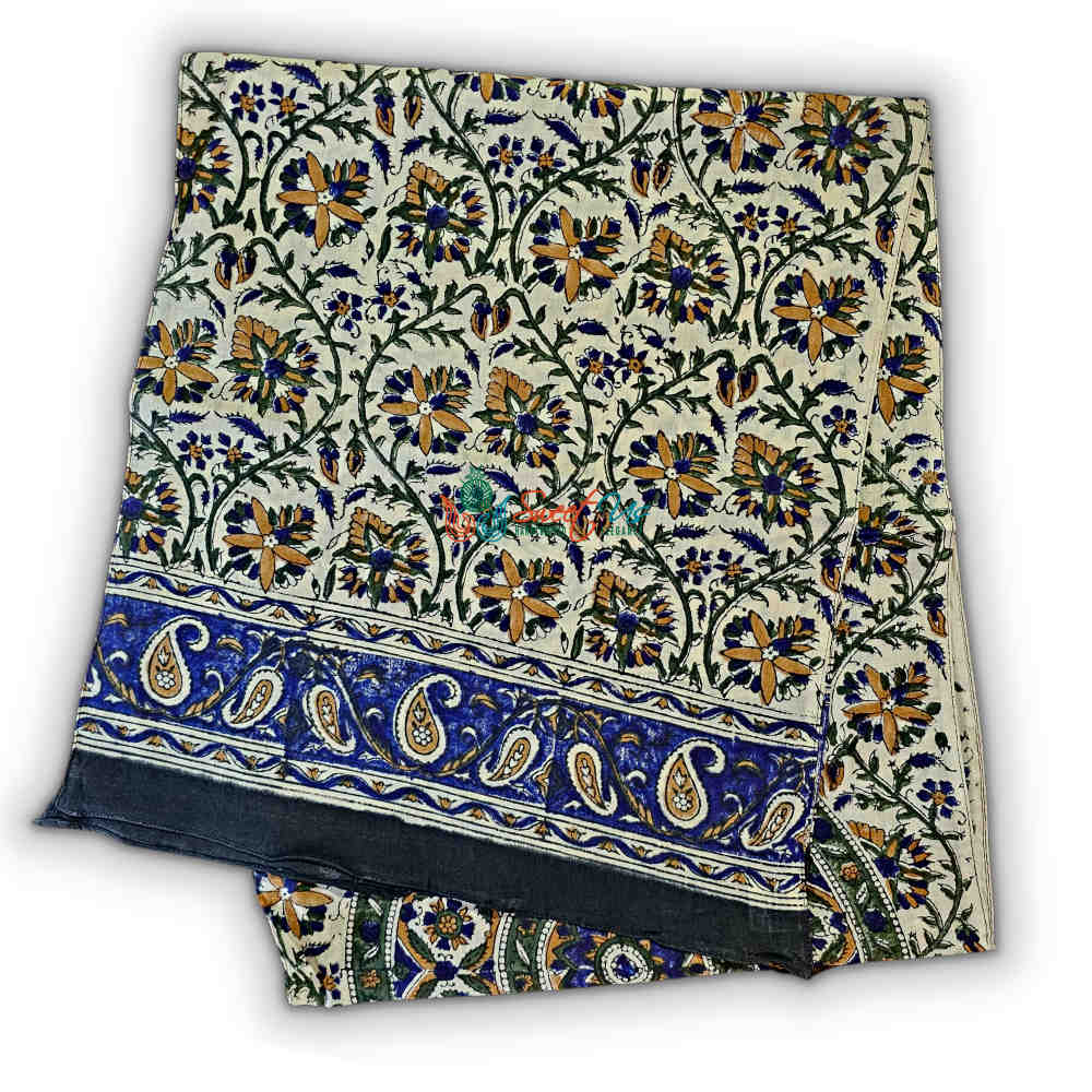 Vintage Paisley Cotton Block Print Summer Floral Scarf for Women, Aqua Dusk