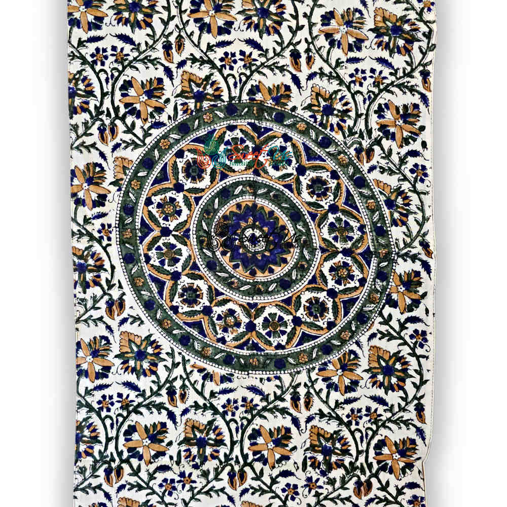 Vintage Paisley Cotton Block Print Summer Floral Scarf for Women, Aqua Dusk