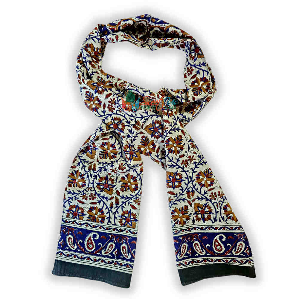 Vintage Paisley Cotton Block Print Summer Floral Scarf for Women, Cobalt Haven