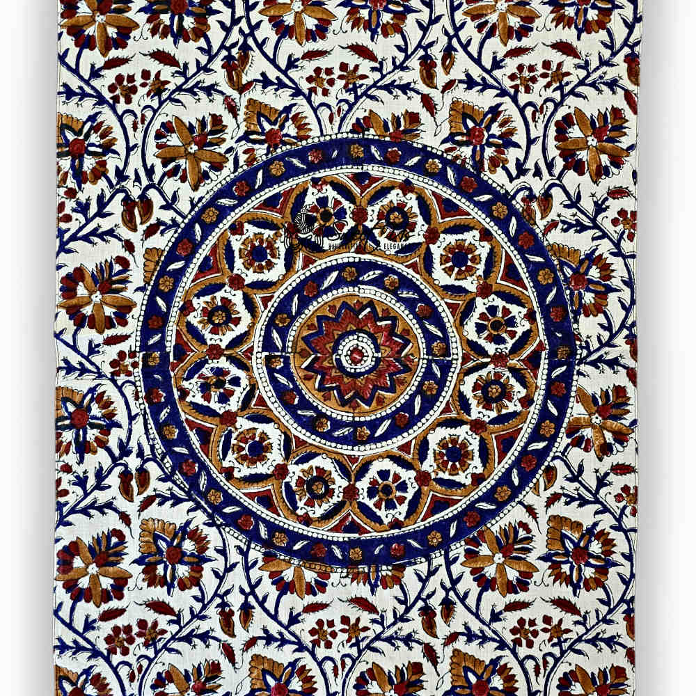 Vintage Paisley Cotton Block Print Summer Floral Scarf for Women, Cobalt Haven