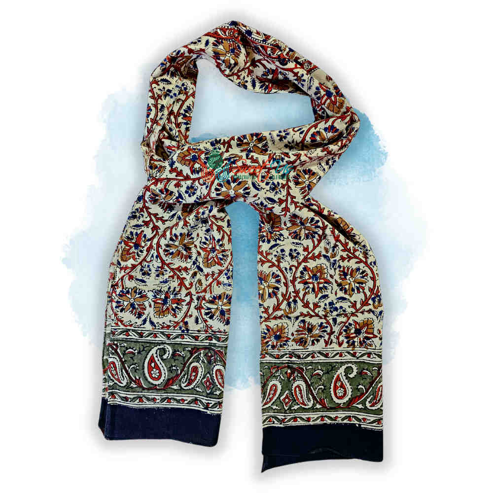 Vintage Paisley Cotton Block Print Summer Floral Scarf for Women, Jade Oasis