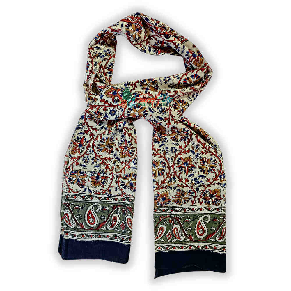 Vintage Paisley Cotton Block Print Summer Floral Scarf for Women, Jade Oasis